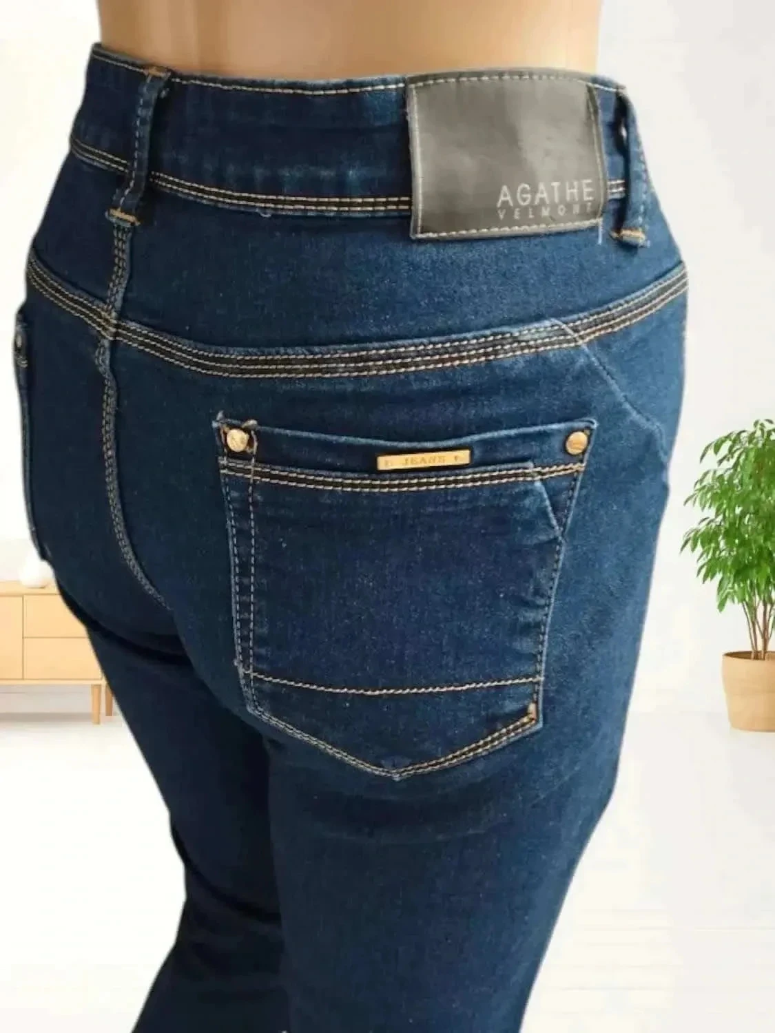 Jean novo Agathe Velmont - corte slim - cintura alta - elástico - azul marinho – photo 8